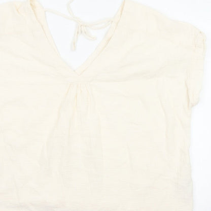 Fat Face Women Ivory UK 20 Basic Cotton Tie-Back V-Neck Blouse