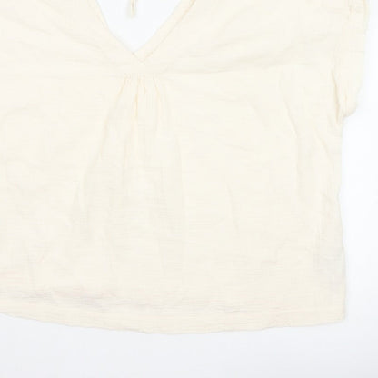 Fat Face Women Ivory UK 20 Basic Cotton Tie-Back V-Neck Blouse