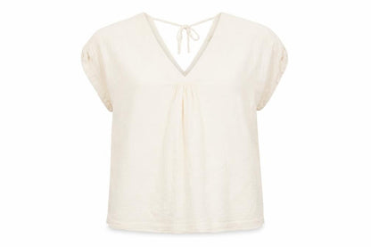 Fat Face Women Ivory UK 20 Basic Cotton Tie-Back V-Neck Blouse