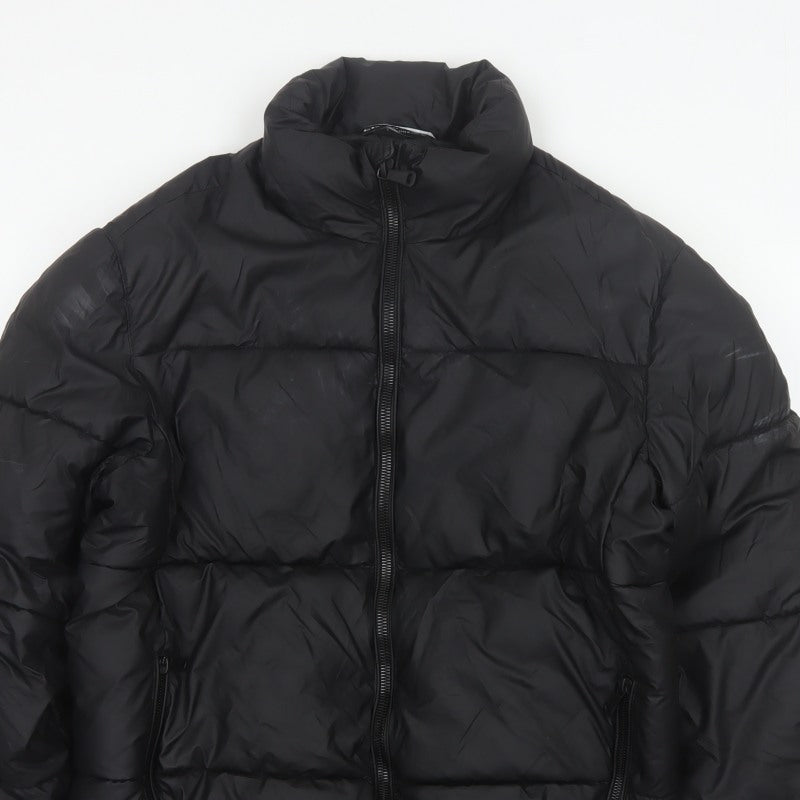 Zara Men Black M Puffer Jacket Quilted Full Zip Insulated