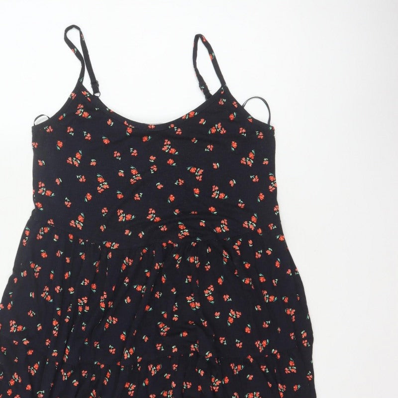 Red Herring Women’s Black Floral Skater Dress Size 10 Strappy
