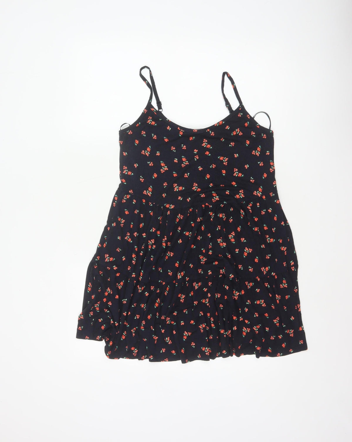 Red Herring Women’s Black Floral Skater Dress Size 10 Strappy