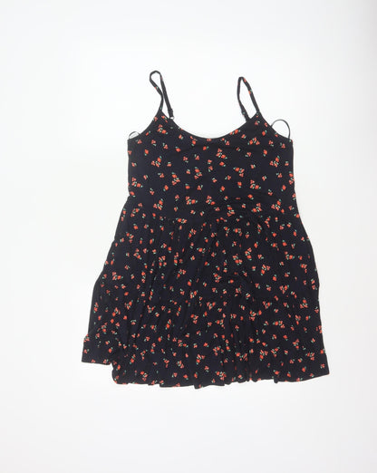 Red Herring Women’s Black Floral Skater Dress Size 10 Strappy