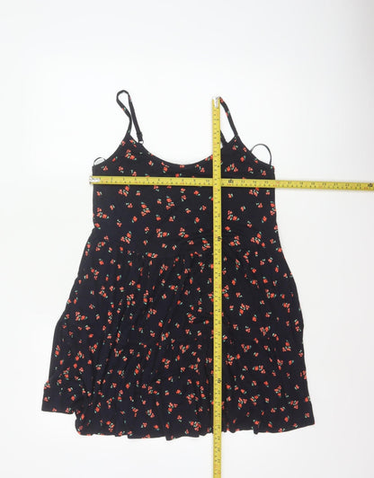 Red Herring Women’s Black Floral Skater Dress Size 10 Strappy