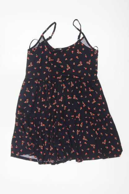 Red Herring Women’s Black Floral Skater Dress Size 10 Strappy