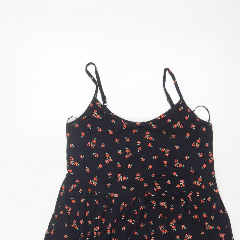 Red Herring Women’s Black Floral Skater Dress Size 10 Strappy