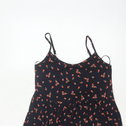 Red Herring Women’s Black Floral Skater Dress Size 10 Strappy