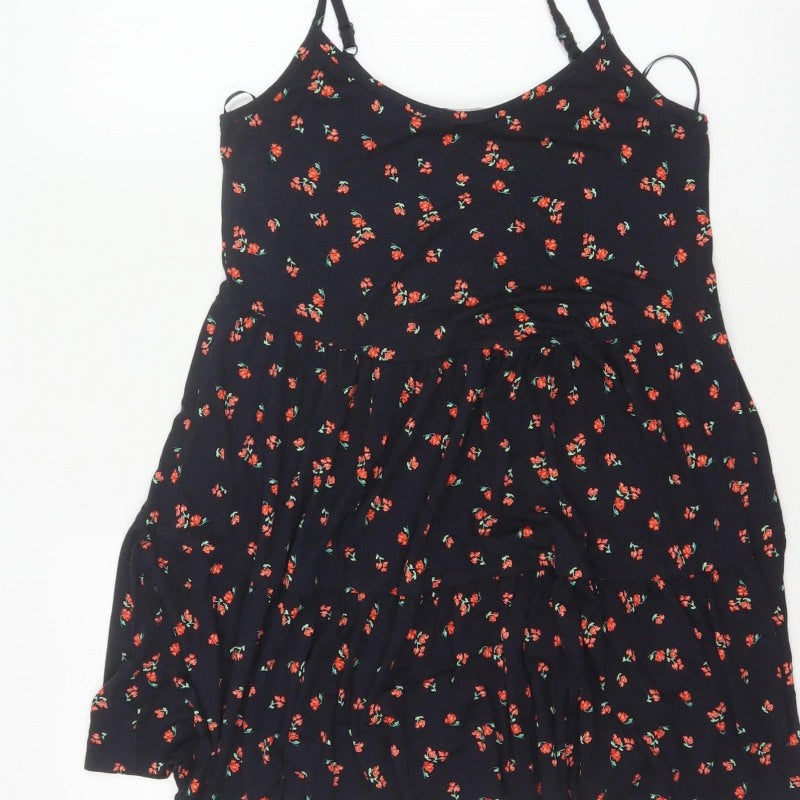 Red Herring Women’s Black Floral Skater Dress Size 10 Strappy