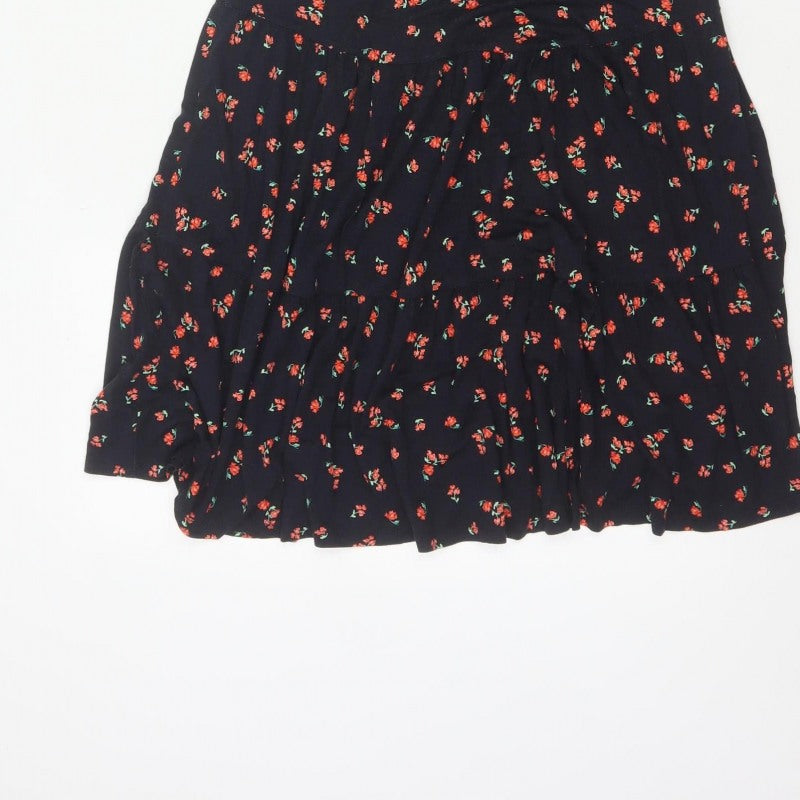 Red Herring Women’s Black Floral Skater Dress Size 10 Strappy