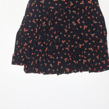 Red Herring Women’s Black Floral Skater Dress Size 10 Strappy
