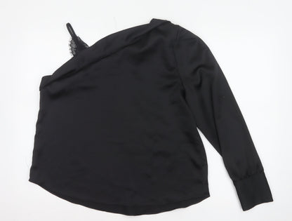 River Island Women Black Size 16 One Shoulder Lace Long Sleeve Blouse