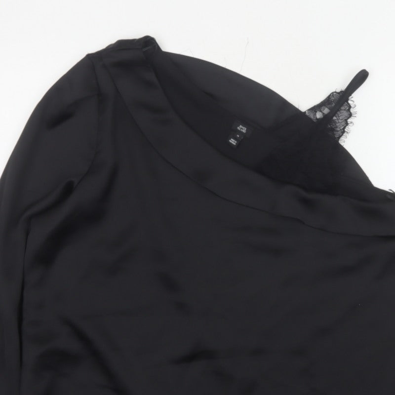 River Island Women Black Size 16 One Shoulder Lace Long Sleeve Blouse