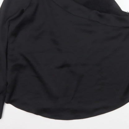 River Island Women Black Size 16 One Shoulder Lace Long Sleeve Blouse