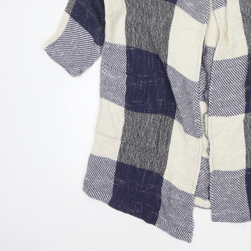 Masai Women Blue M Open Knit Check Long Jacket Cotton Viscose