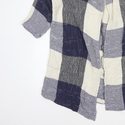 Masai Women Blue M Open Knit Check Long Jacket Cotton Viscose