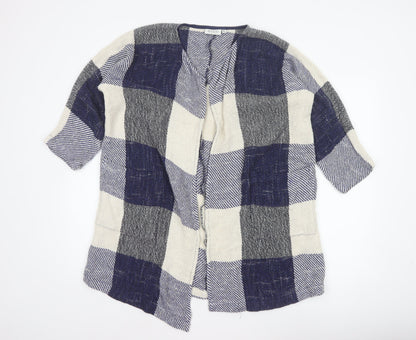 Masai Women Blue M Open Knit Check Long Jacket Cotton Viscose