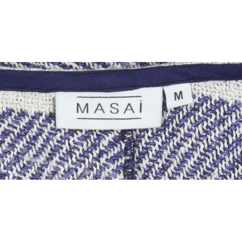 Masai Women Blue M Open Knit Check Long Jacket Cotton Viscose