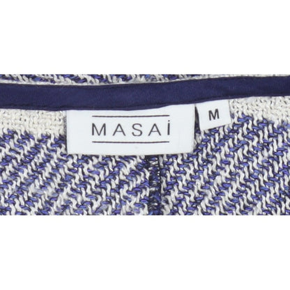 Masai Women Blue M Open Knit Check Long Jacket Cotton Viscose