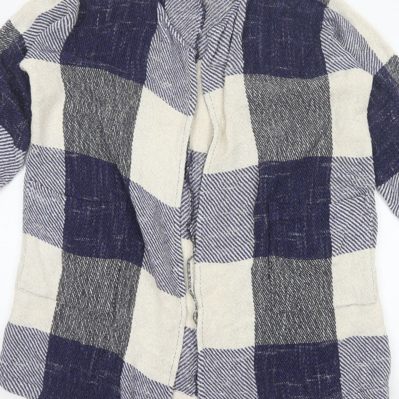 Masai Women Blue M Open Knit Check Long Jacket Cotton Viscose