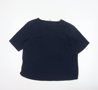 Dunnes Women Blue L Basic Woven Short Sleeve Boat Neck Blouse