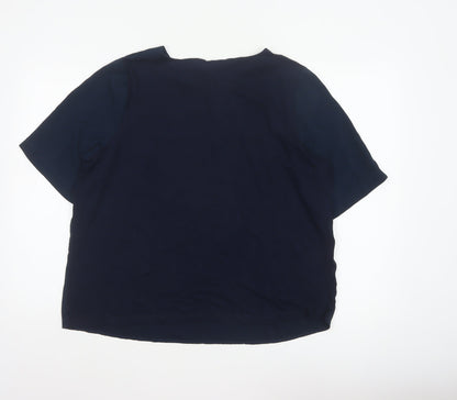 Dunnes Women Blue L Basic Woven Short Sleeve Boat Neck Blouse
