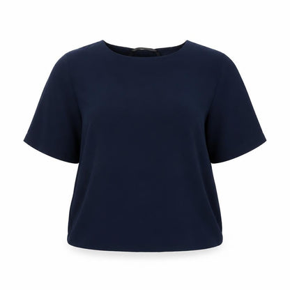 Dunnes Women Blue L Basic Woven Short Sleeve Boat Neck Blouse