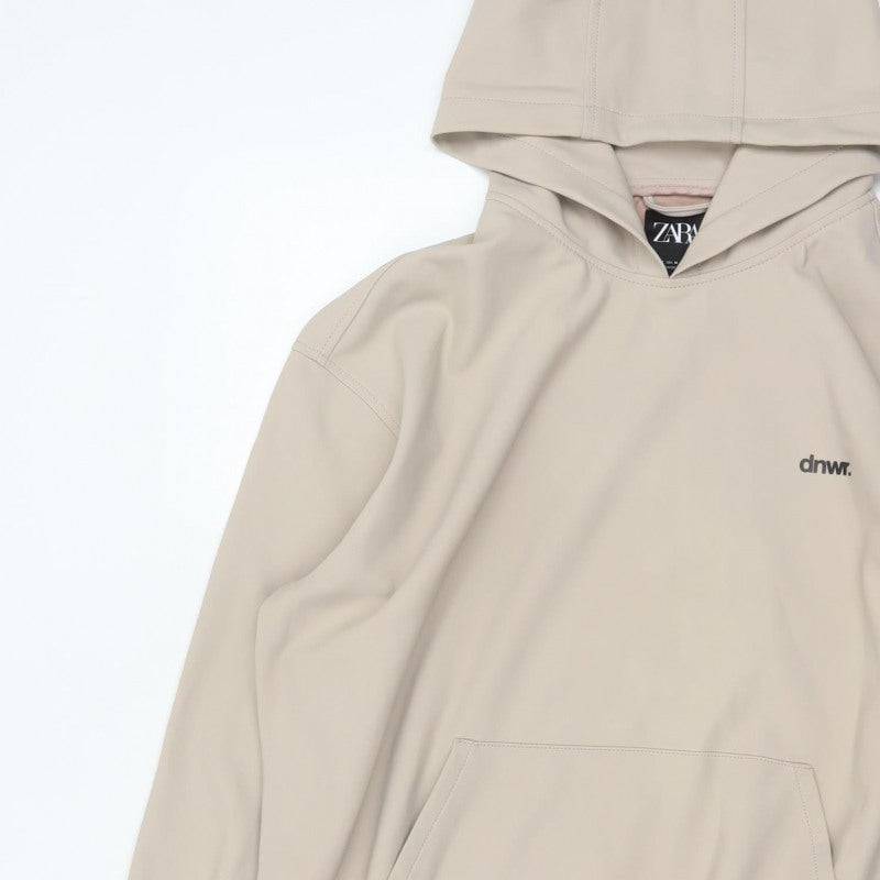 Zara Men Beige M dnwr. Logo Pullover Hooded Sweatshirt