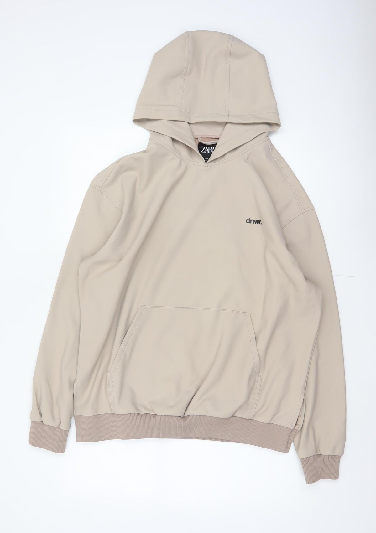 Zara Men Beige M dnwr. Logo Pullover Hooded Sweatshirt