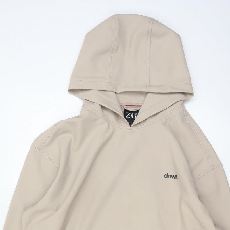 Zara Men Beige M dnwr. Logo Pullover Hooded Sweatshirt