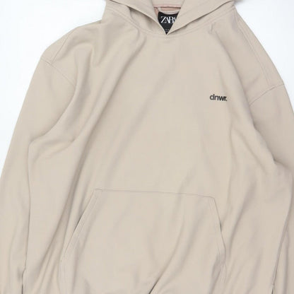 Zara Men Beige M dnwr. Logo Pullover Hooded Sweatshirt