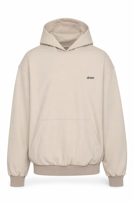 Front view of Zara Men Beige M dnwr. Logo Pullover Hooded Sweatshirt