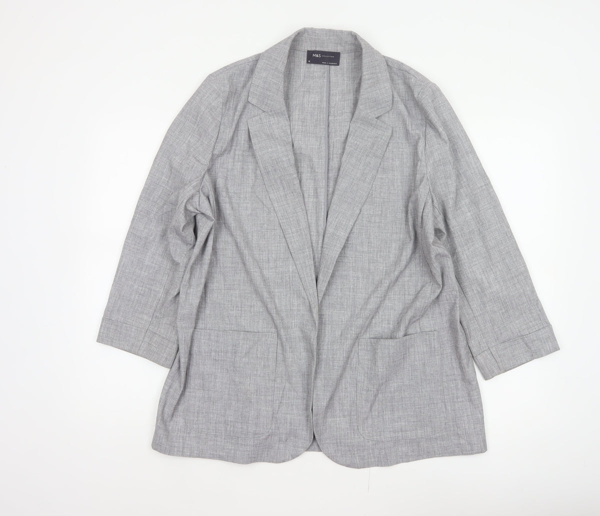 Marks & Spencer Women Grey Size 16 Long Lightweight Stretch Blazer