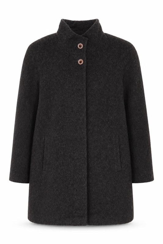 Berkertex Women Grey UK 16 Wool Mohair Long Overcoat Buttoned