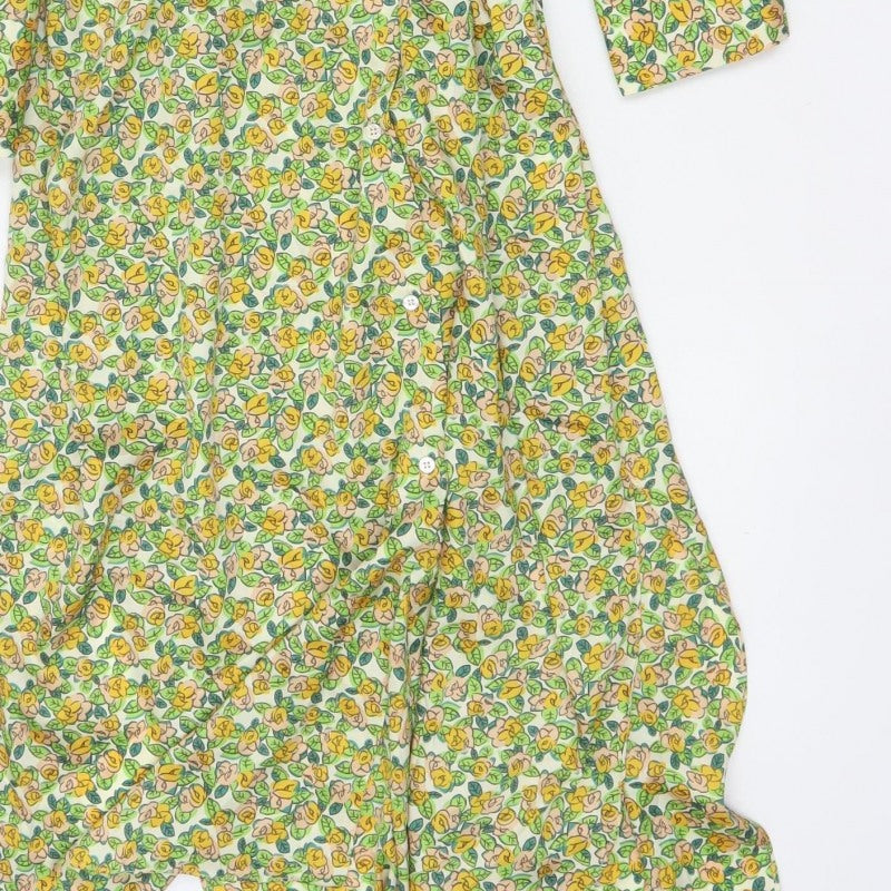 Zara Women Multicoloured Floral Long Shirt Dress 2XL Ruffle Collar
