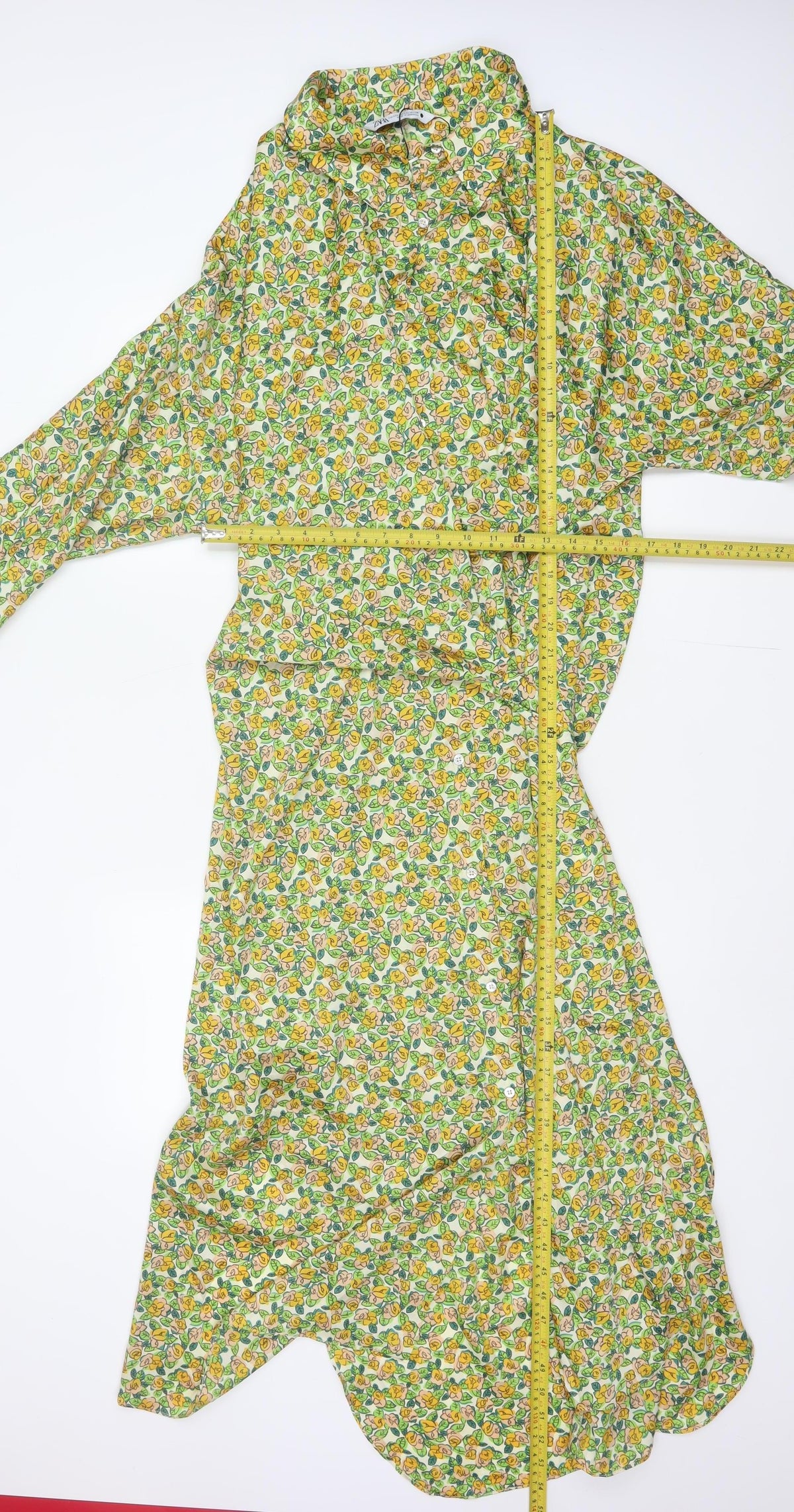 Zara Women Multicoloured Floral Long Shirt Dress 2XL Ruffle Collar