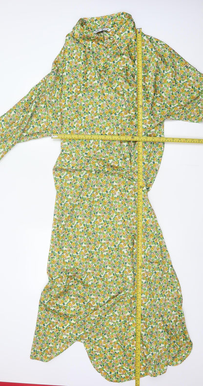 Zara Women Multicoloured Floral Long Shirt Dress 2XL Ruffle Collar