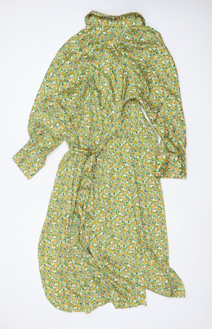 Zara Women Multicoloured Floral Long Shirt Dress 2XL Ruffle Collar