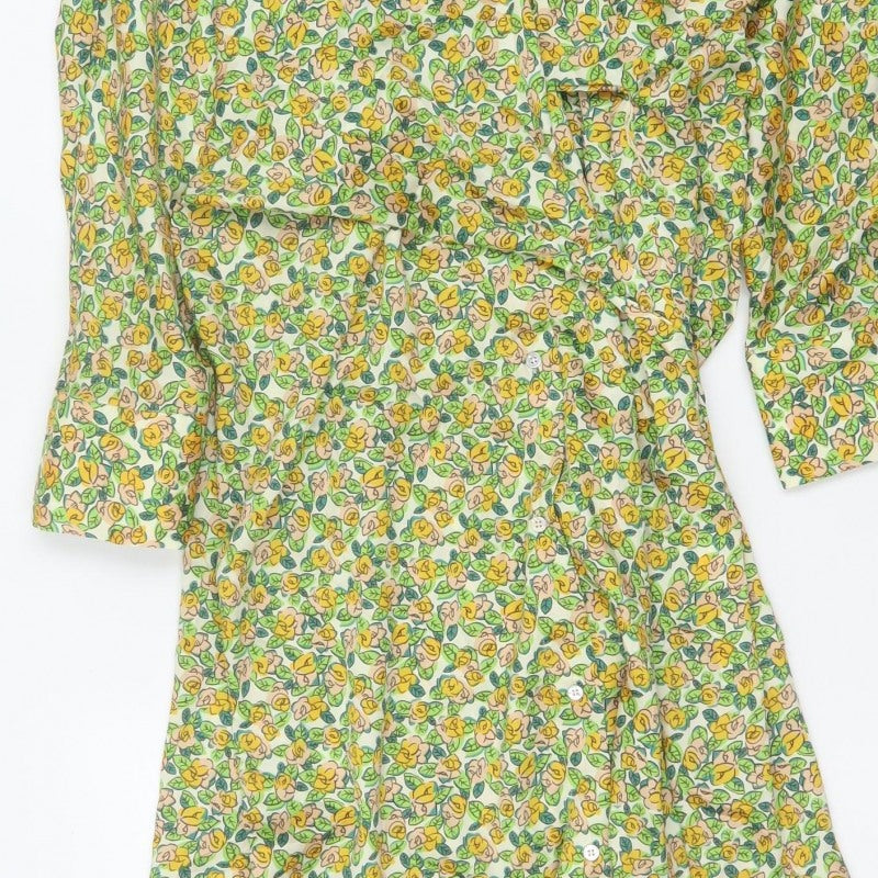 Zara Women Multicoloured Floral Long Shirt Dress 2XL Ruffle Collar