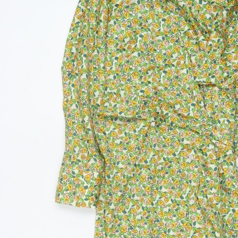 Zara Women Multicoloured Floral Long Shirt Dress 2XL Ruffle Collar