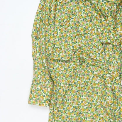 Zara Women Multicoloured Floral Long Shirt Dress 2XL Ruffle Collar