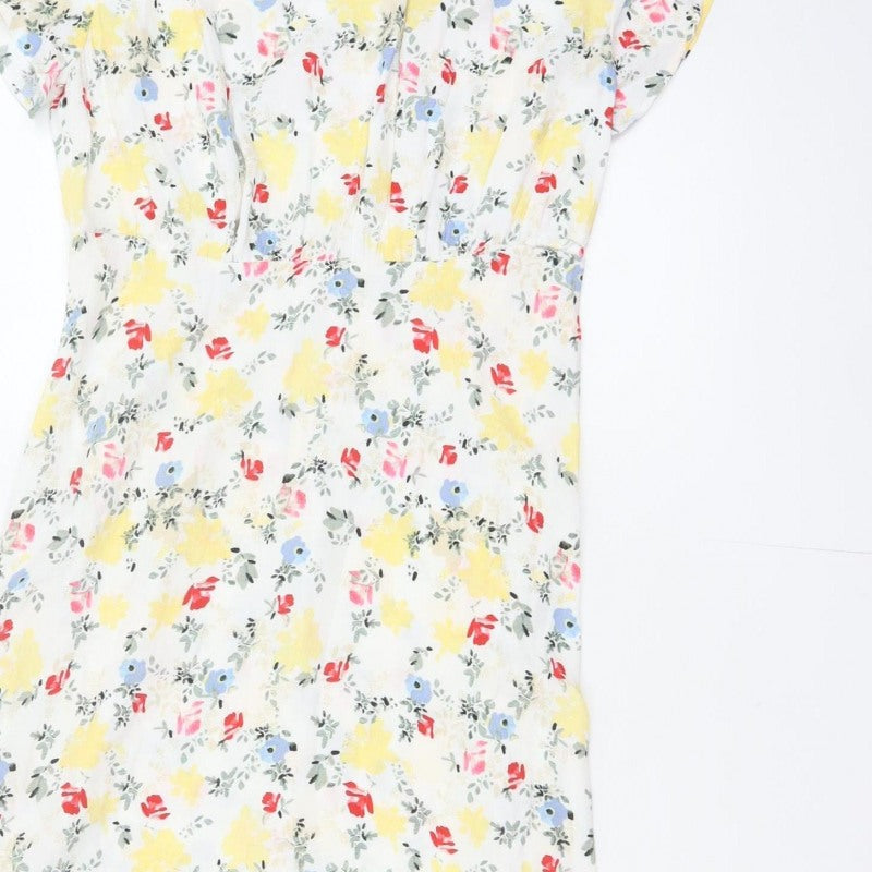M&S Women Multicoloured Floral Fit & Flare Midi Dress Size 10 Petite