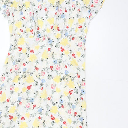 M&S Women Multicoloured Floral Fit & Flare Midi Dress Size 10 Petite