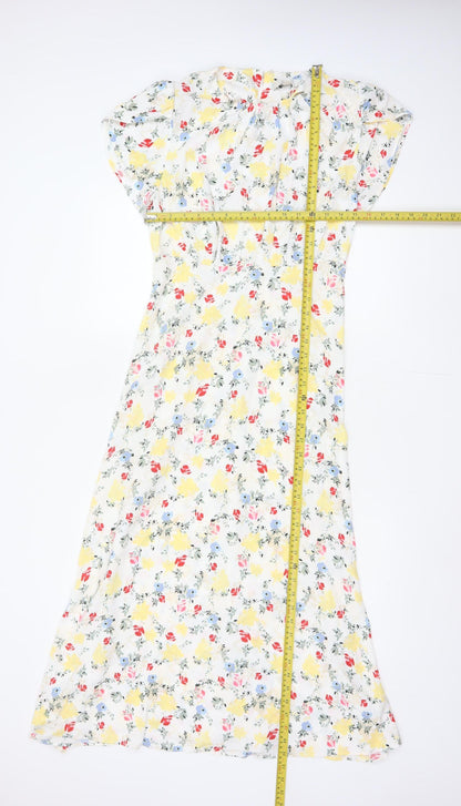 M&S Women Multicoloured Floral Fit & Flare Midi Dress Size 10 Petite