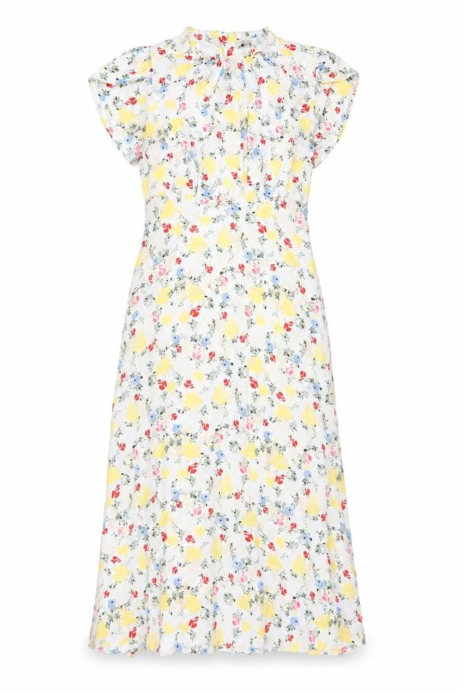 M&S Women Multicoloured Floral Fit & Flare Midi Dress Size 10 Petite