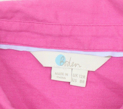 Boden Women Pink UK 12R Long Linen Cotton Belted Shirt Dress
