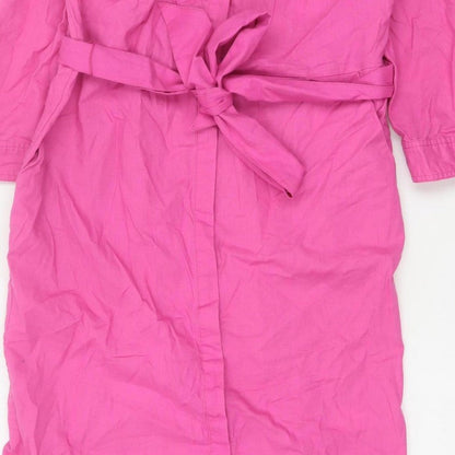 Boden Women Pink UK 12R Long Linen Cotton Belted Shirt Dress