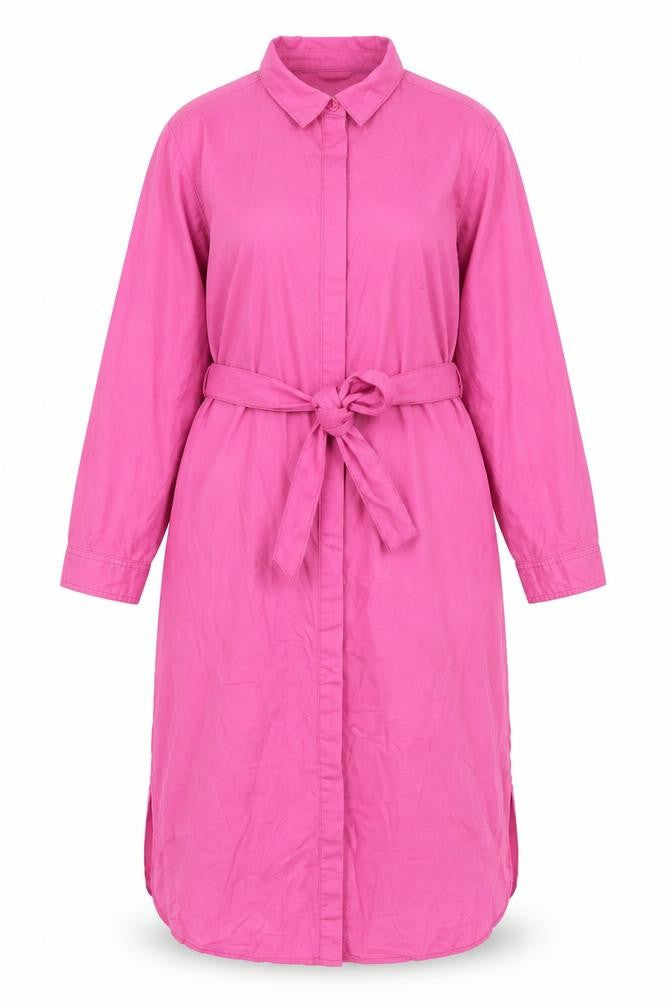 Boden Women Pink UK 12R Long Linen Cotton Belted Shirt Dress