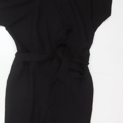 ASOS Tall Women Black UK 12 Belted Wrap Wide-Leg Jumpsuit