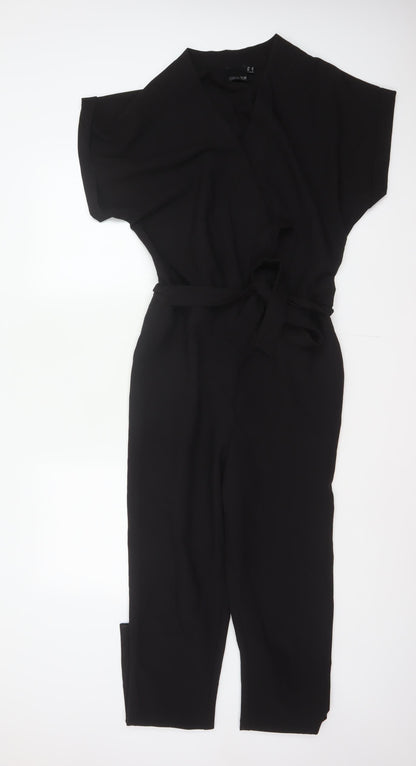 ASOS Tall Women Black UK 12 Belted Wrap Wide-Leg Jumpsuit
