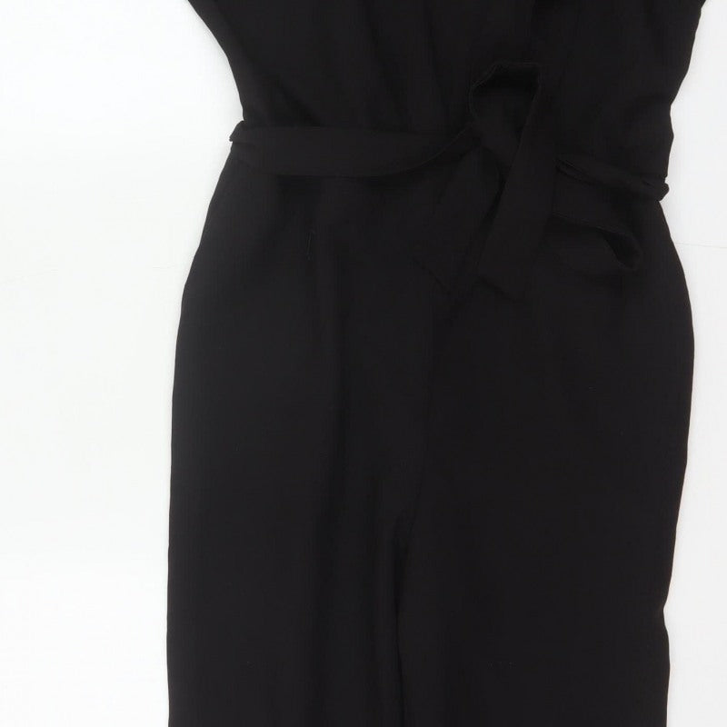 ASOS Tall Women Black UK 12 Belted Wrap Wide-Leg Jumpsuit